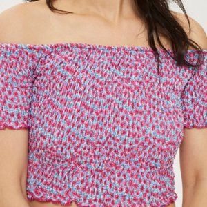 Topshop Bardot Floral Shirred Top